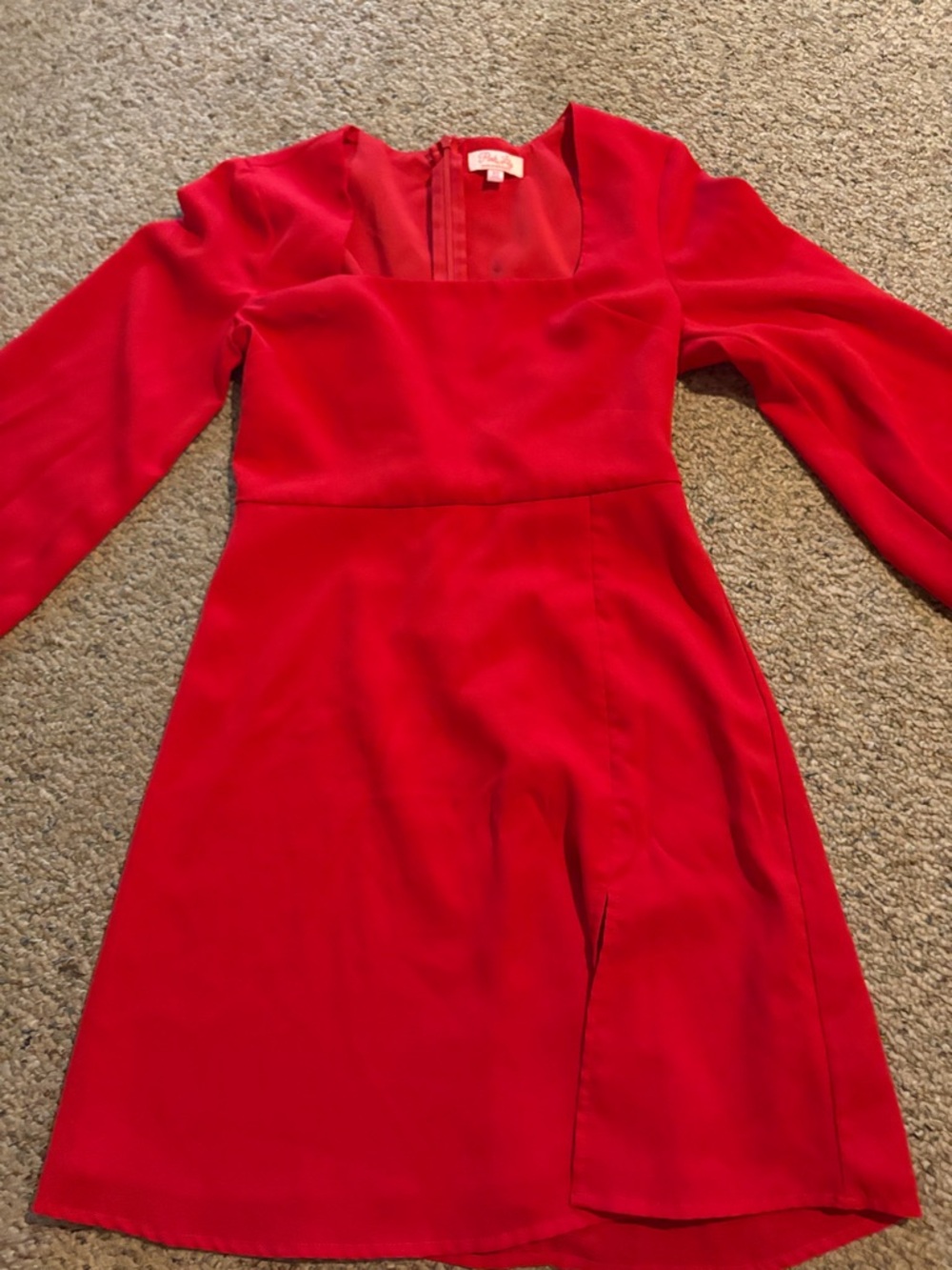 Pink Lily Red Long-Sleeve Square Neck Dress